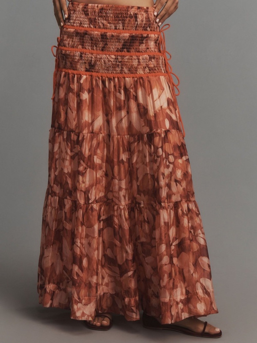 Anthropologie Sheer Volume Tiered Maxi Skirt Size M NWT Boho Orange